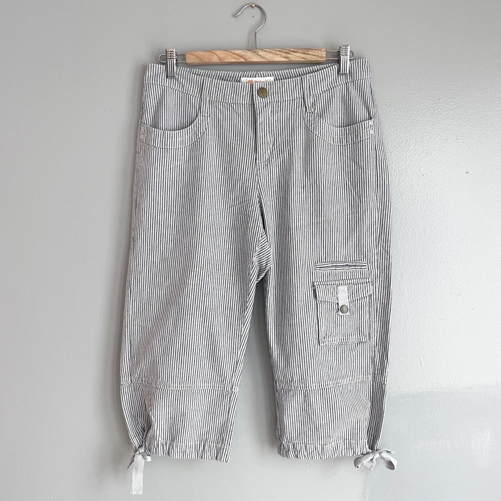 Lee One True Fit VTG Hickory Stripe Cargo Crop Pants Cinched Leg Womens 8 Medium
